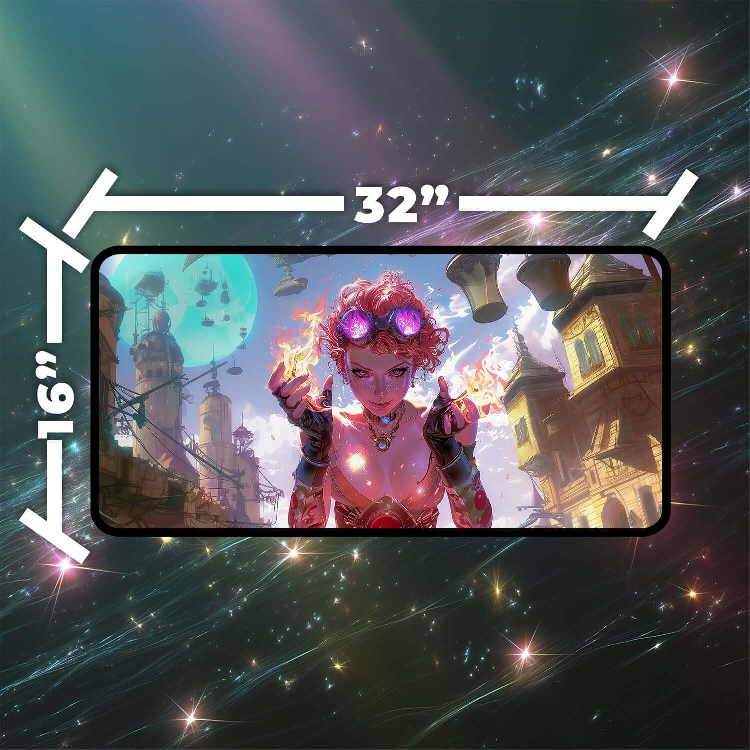 Chandra Nalaar Playmat | Magic the Gathering Playmat | Redhead Planeswalker Playmat with Zones Option | 24x14 | 22x12 | 32x16 Sizes