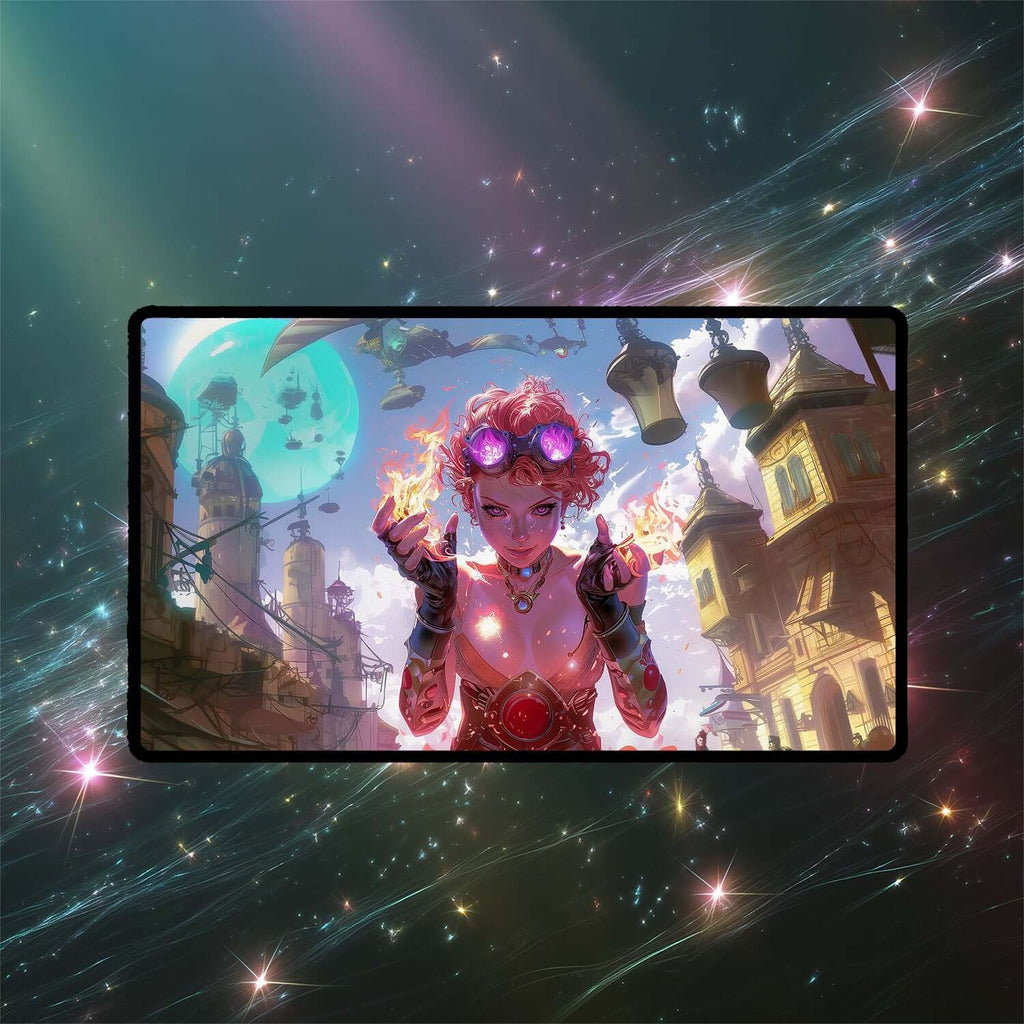 Chandra Nalaar Playmat | Magic the Gathering Playmat | Redhead Planeswalker Playmat with Zones Option | 24x14 | 22x12 | 32x16 Sizes