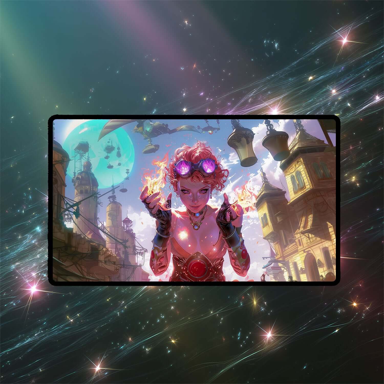 Chandra Nalaar Playmat | Magic the Gathering Playmat | Redhead Planeswalker Playmat with Zones Option | 24x14 | 22x12 | 32x16 Sizes