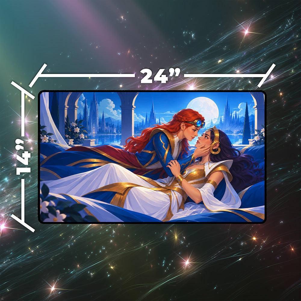 Two Sorceresses Reunited Moonlit Palace Balcony Fantasy Playmat 24x14 32x16