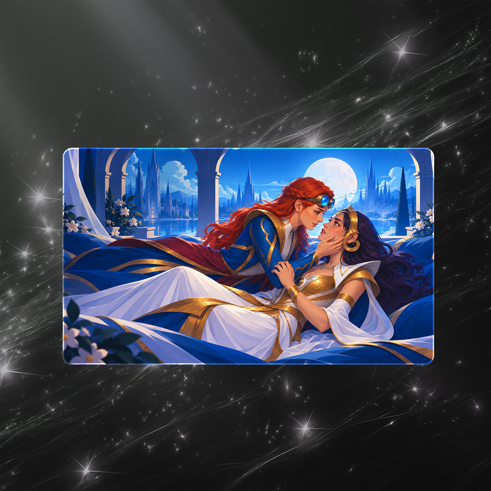 Two Sorceresses Moonlit Palace Balcony Fantasy Borderless Playmat 24x14