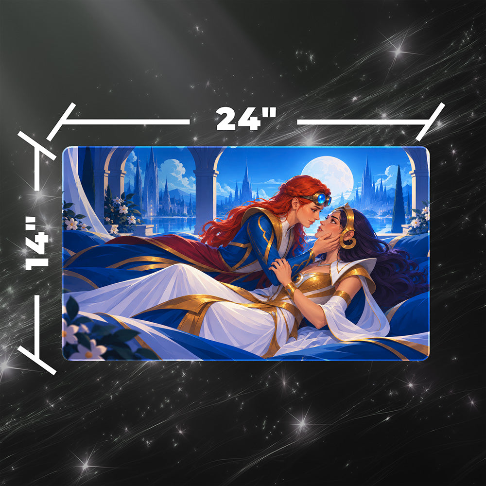 Two Sorceresses Moonlit Palace Balcony Fantasy Borderless Playmat 24x14