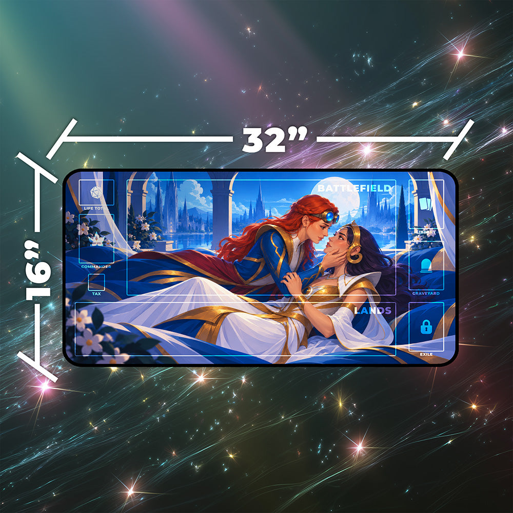 Two Sorceresses Reunited Moonlit Palace Balcony Fantasy Playmat 24x14 32x16