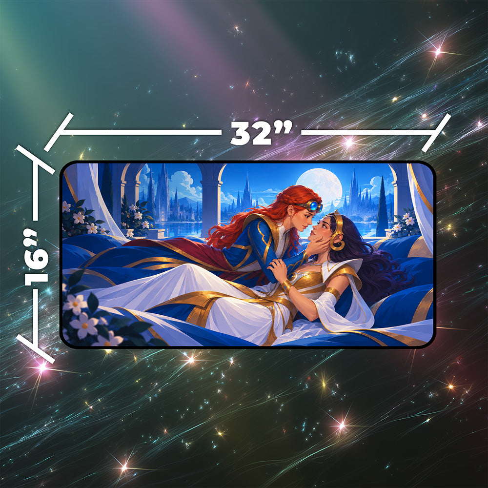 Two Sorceresses Reunited Moonlit Palace Balcony Fantasy Playmat 24x14 32x16