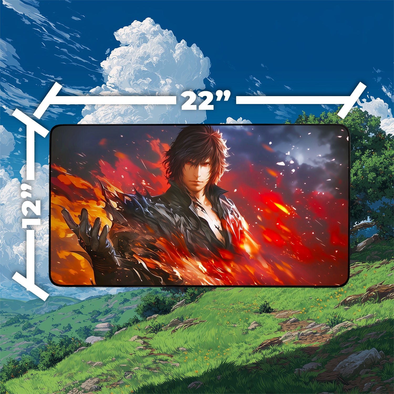Clive, Ifrit’s Dominant Playmat | Final Fantasy Playmat | Iconic Fantasy Warrior Playmat with Zones Option | 24x14 | 22x12 | 32x16 Sizes