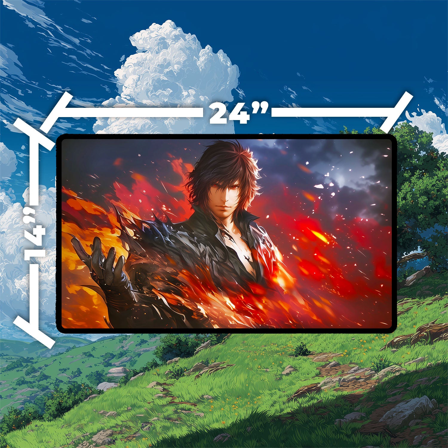 Clive, Ifrit’s Dominant Playmat | Final Fantasy Playmat | Iconic Fantasy Warrior Playmat with Zones Option | 24x14 | 22x12 | 32x16 Sizes