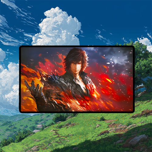 Clive, Ifrit’s Dominant Playmat | Final Fantasy Playmat | Iconic Fantasy Warrior Playmat with Zones Option | 24x14 | 22x12 | 32x16 Sizes