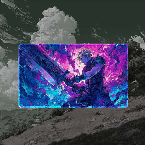 Cloud, Planet’s Champion Playmat (Borderless) | Final Fantasy Playmat | 24" x 14" (with Stitched Edges)