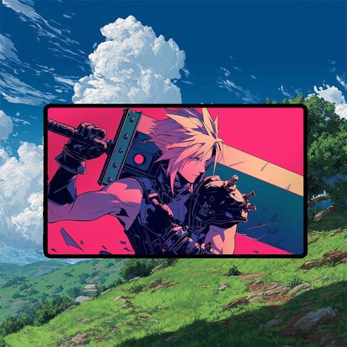 Cloud Strife Playmat | Final Fantasy Playmat | Iconic Fantasy Hero Playmat with Zones Option | 24x14 | 22x12 | 32x16 Sizes