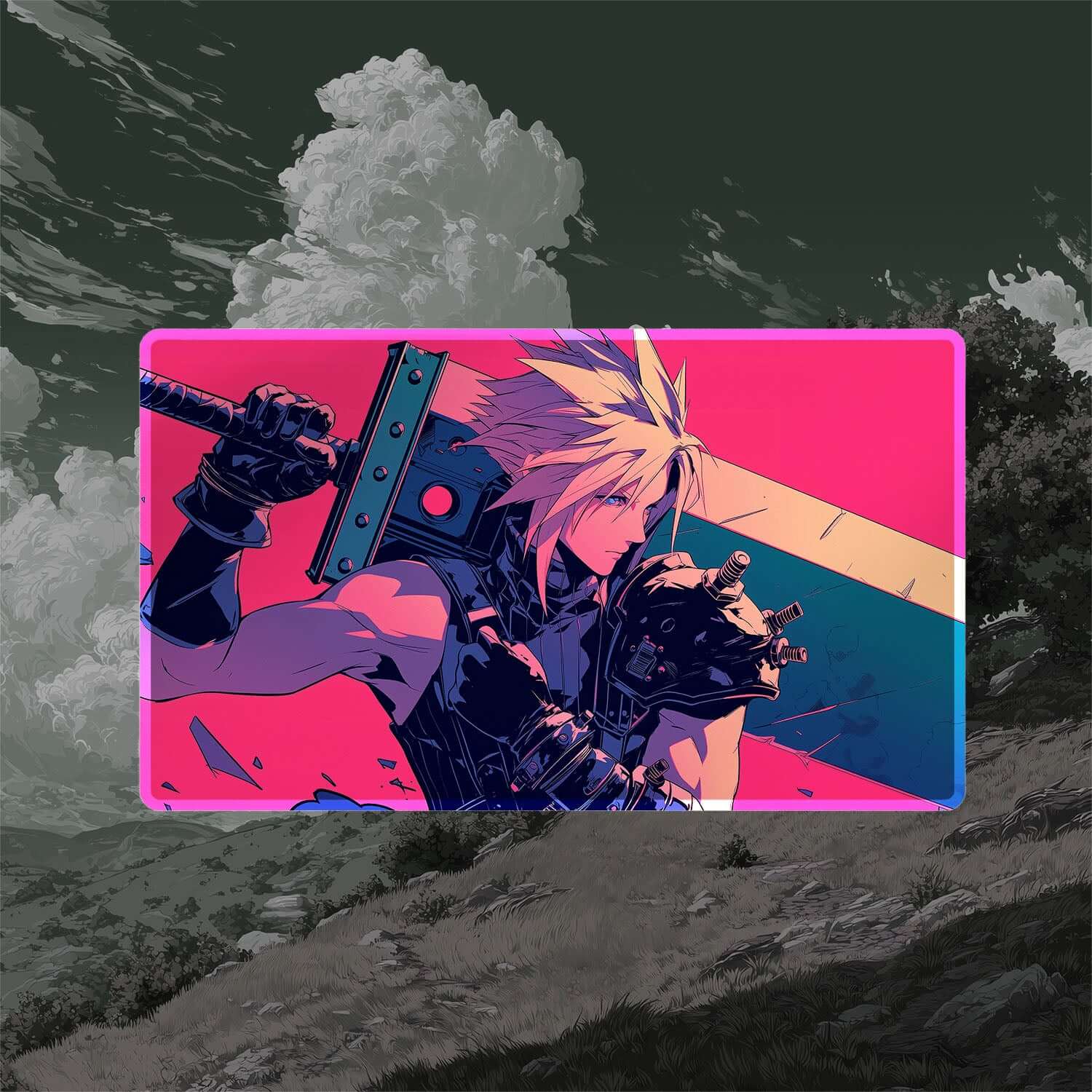 Cloud Strife Playmat (Borderless) | Final Fantasy Playmat | 24" x 14" (with Stitched Edges)