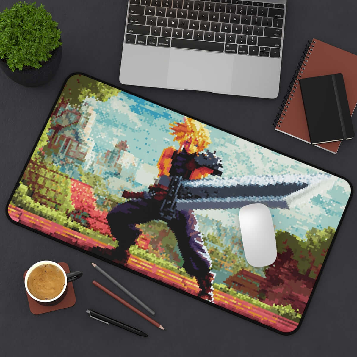 Cloud Ex-SOLDIER Pixel Art Playmat | Final Fantasy Playmat | Retro Pixel TCG Mat with Zones Option | 24x14 | 22x12 | 32x16 Sizes