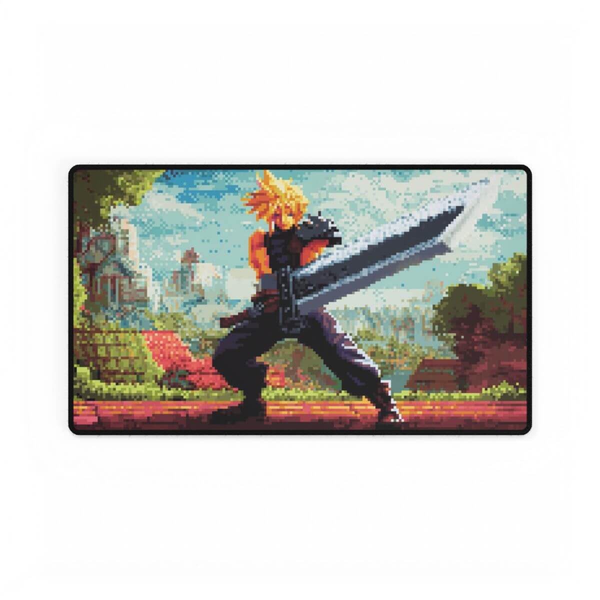 Cloud Ex-SOLDIER Pixel Art Playmat | Final Fantasy Playmat | Retro Pixel TCG Mat with Zones Option | 24x14 | 22x12 | 32x16 Sizes