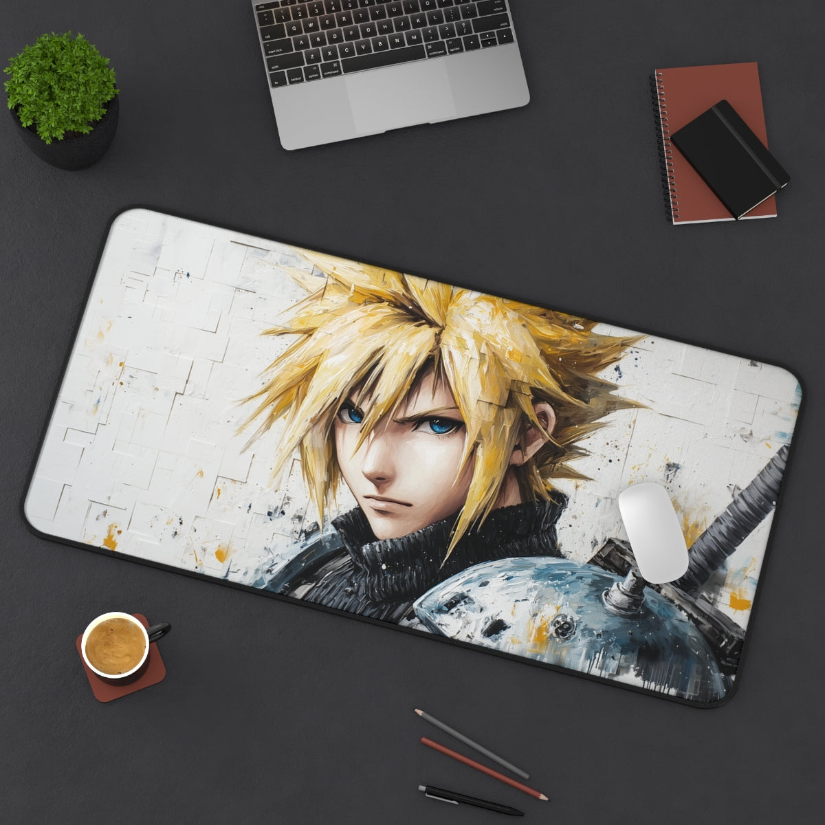 Cloud Strife Portrait Playmat | Final Fantasy Playmat | Oil Painting Style Playmat with Zones Option | 24x14 | 32x16 Sizes