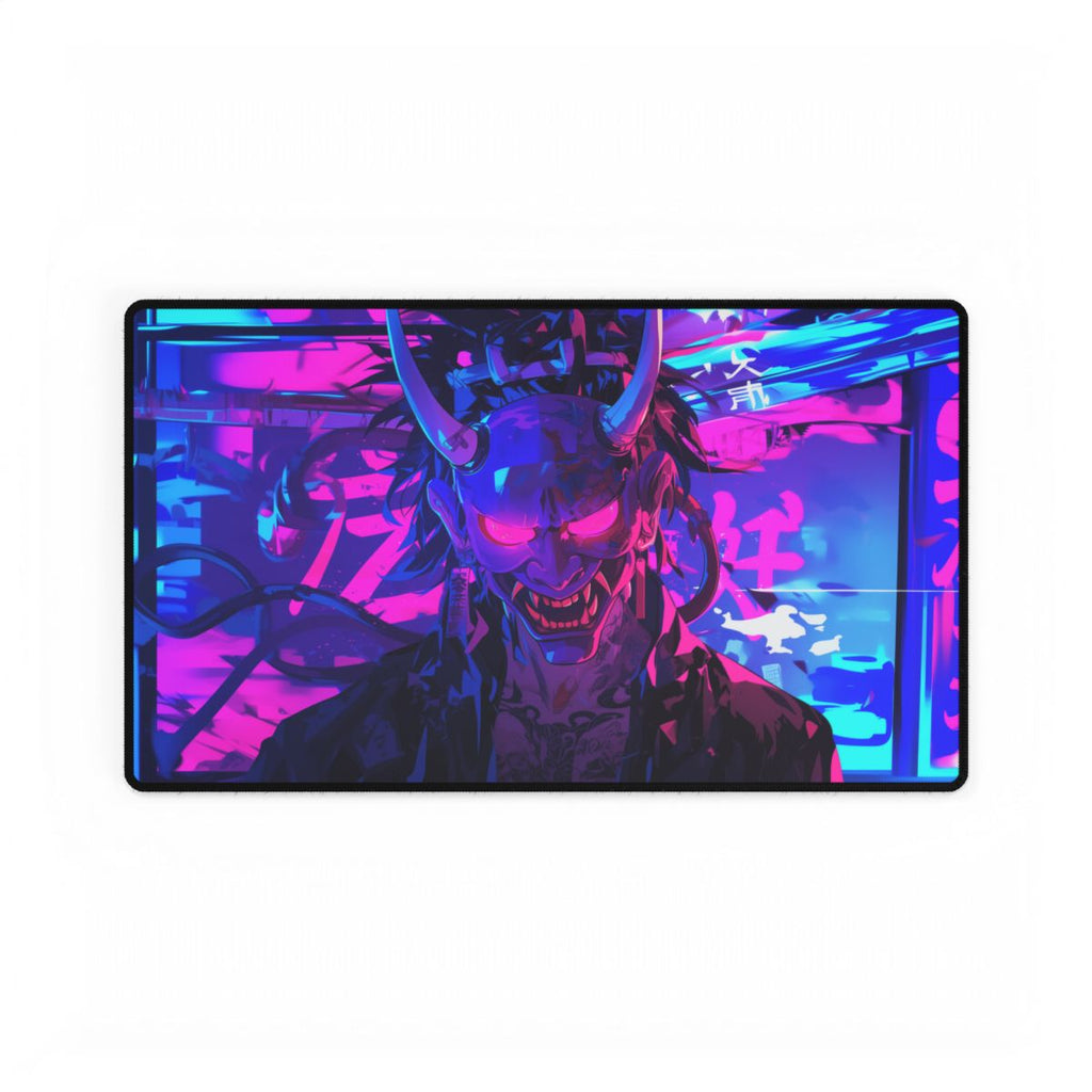 Cyberpunk Oni Mask Playmat | TCG Playmat | Neon Graffiti Playmat with Zones Option | 24x14 | 22x12 | 32x16 Sizes