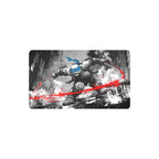 Leonardo TMNT borderless playmat featuring bold black noir art of Leonardo in action with a blue mask and sword.