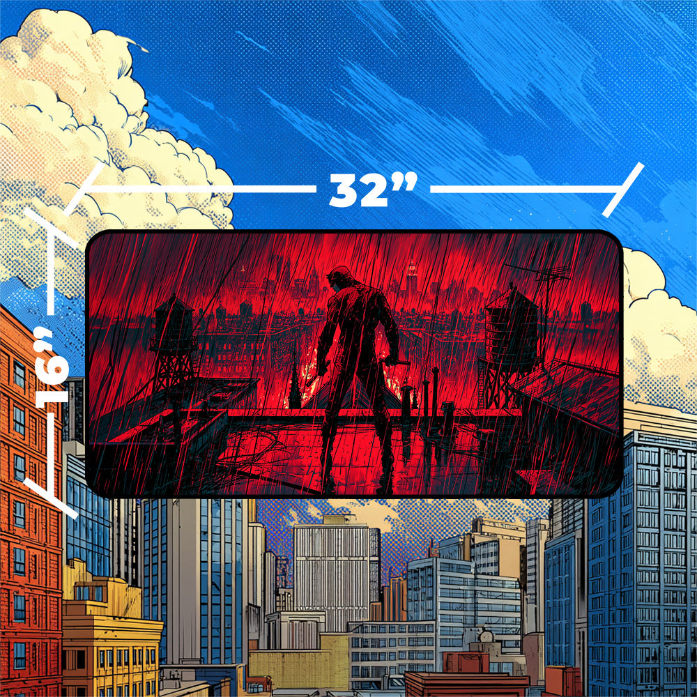 Vigilante Playmat | Red Noir Rainy City Comic Art