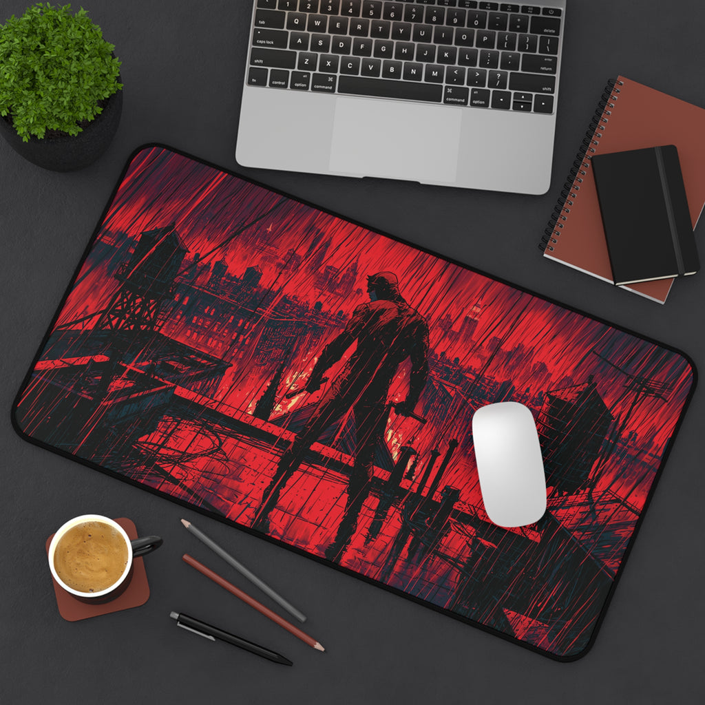 Vigilante Playmat | Red Noir Rainy City Comic Art