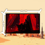Darth Vader playmat featuring the Sith Lord on a throne with a dramatic red backdrop, measuring 24x14 inches.