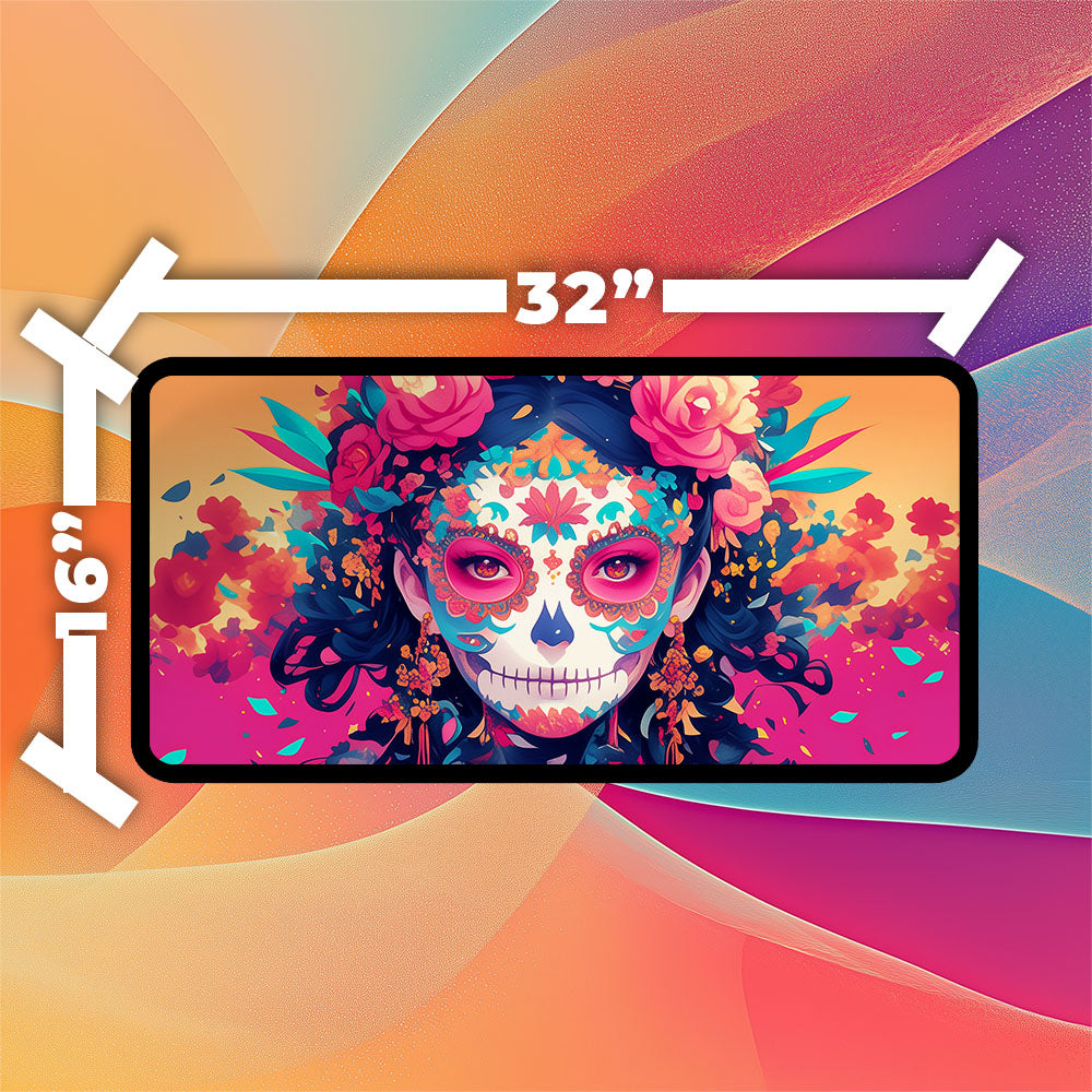 Day of the Dead Playmat | TCG Playmat | Sugar Skull Calavera Art No Zones Option | 24x14 | 32x16 Sizes