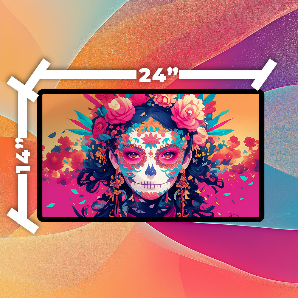 Day of the Dead Playmat | TCG Playmat | Sugar Skull Calavera Art No Zones Option | 24x14 | 32x16 Sizes