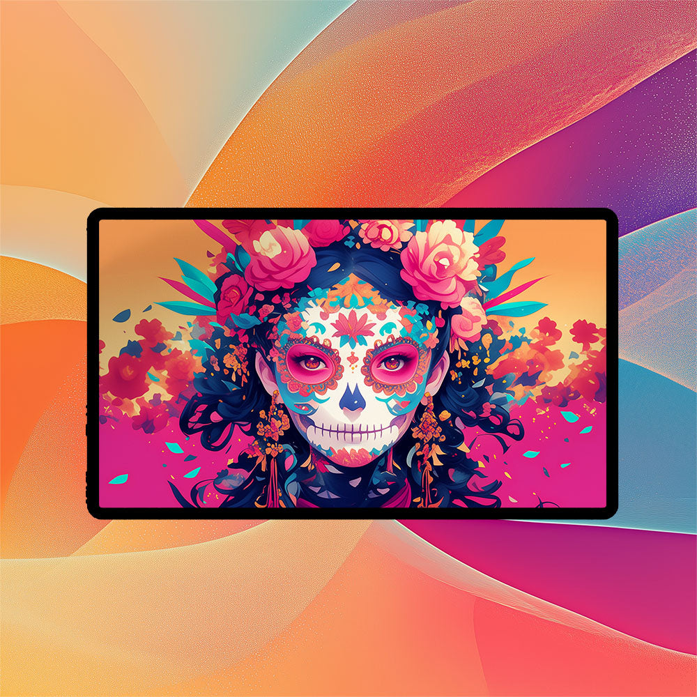 Day of the Dead Playmat | TCG Playmat | Sugar Skull Calavera Art No Zones Option | 24x14 | 32x16 Sizes