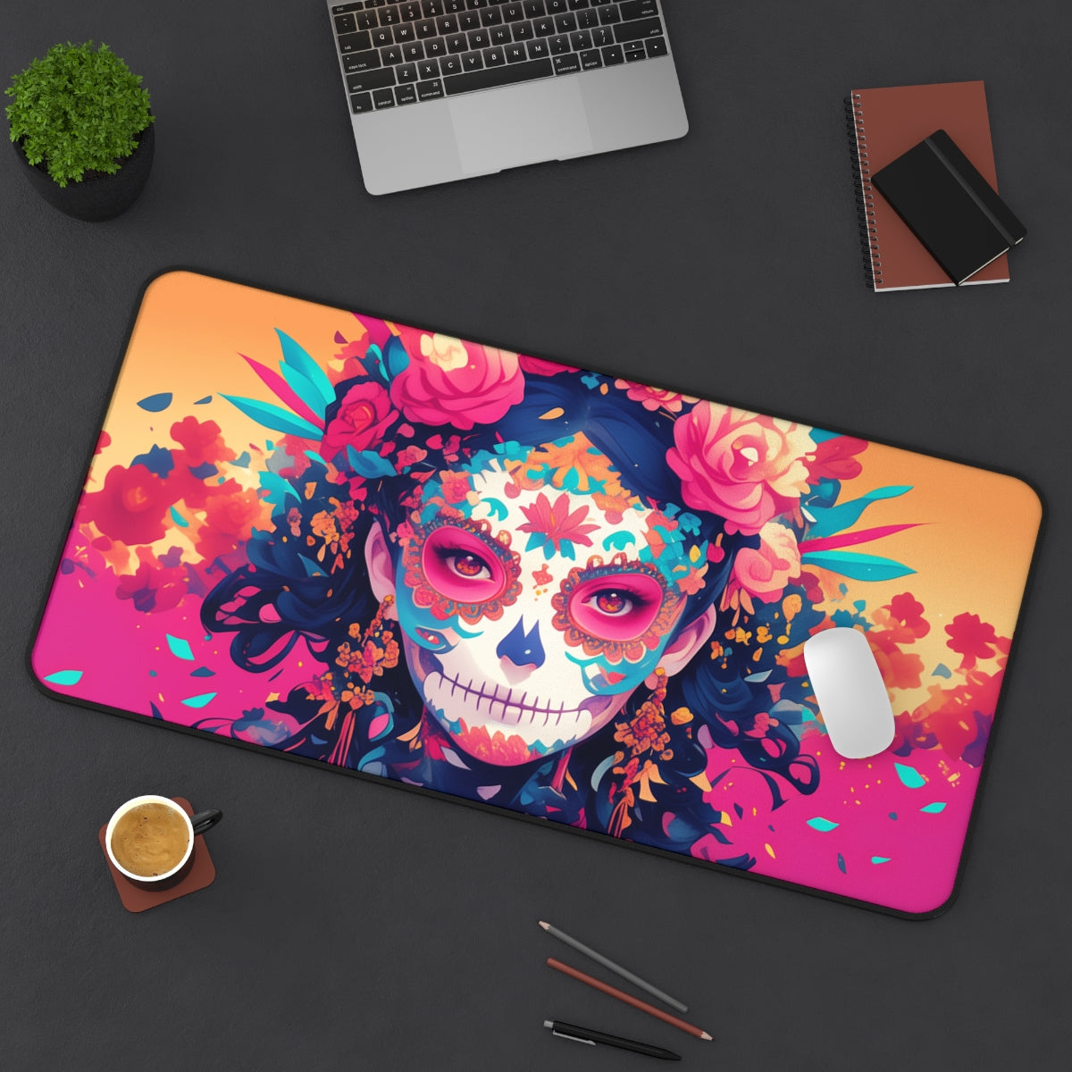 Day of the Dead Playmat | TCG Playmat | Sugar Skull Calavera Art No Zones Option | 24x14 | 32x16 Sizes