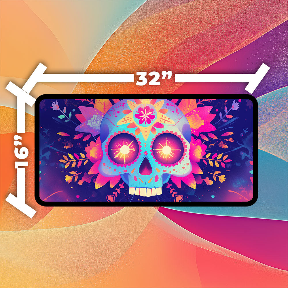 Day of the Dead Skull Playmat | TCG Playmat | Sugar Skull Calavera Artwork No Zones Option | 24x14 | 32x16 Sizes