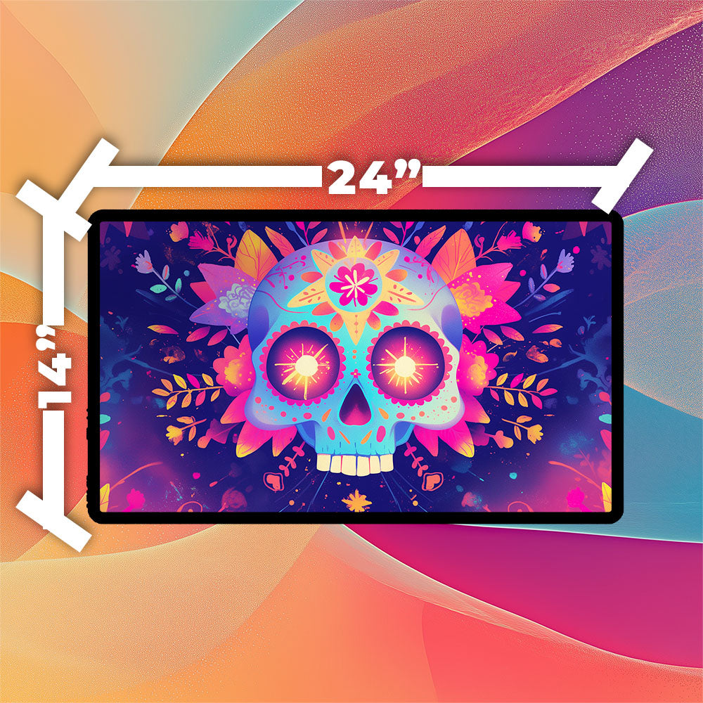Day of the Dead Skull Playmat | TCG Playmat | Sugar Skull Calavera Artwork No Zones Option | 24x14 | 32x16 Sizes