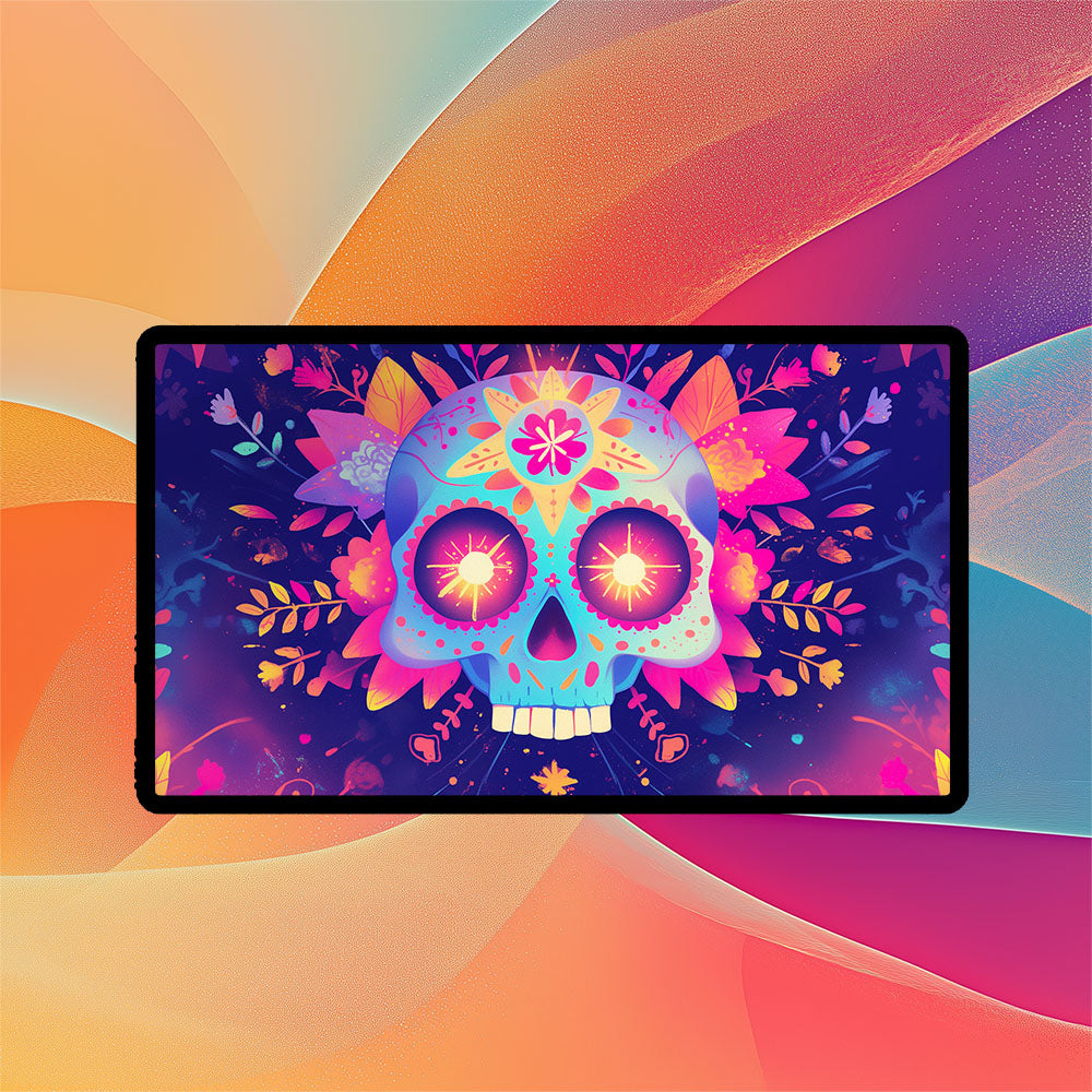 Day of the Dead Skull Playmat | TCG Playmat | Sugar Skull Calavera Artwork No Zones Option | 24x14 | 32x16 Sizes