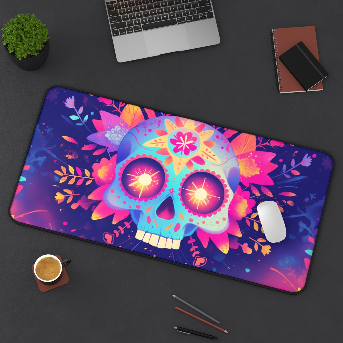 Day of the Dead Skull Playmat | TCG Playmat | Sugar Skull Calavera Artwork No Zones Option | 24x14 | 32x16 Sizes