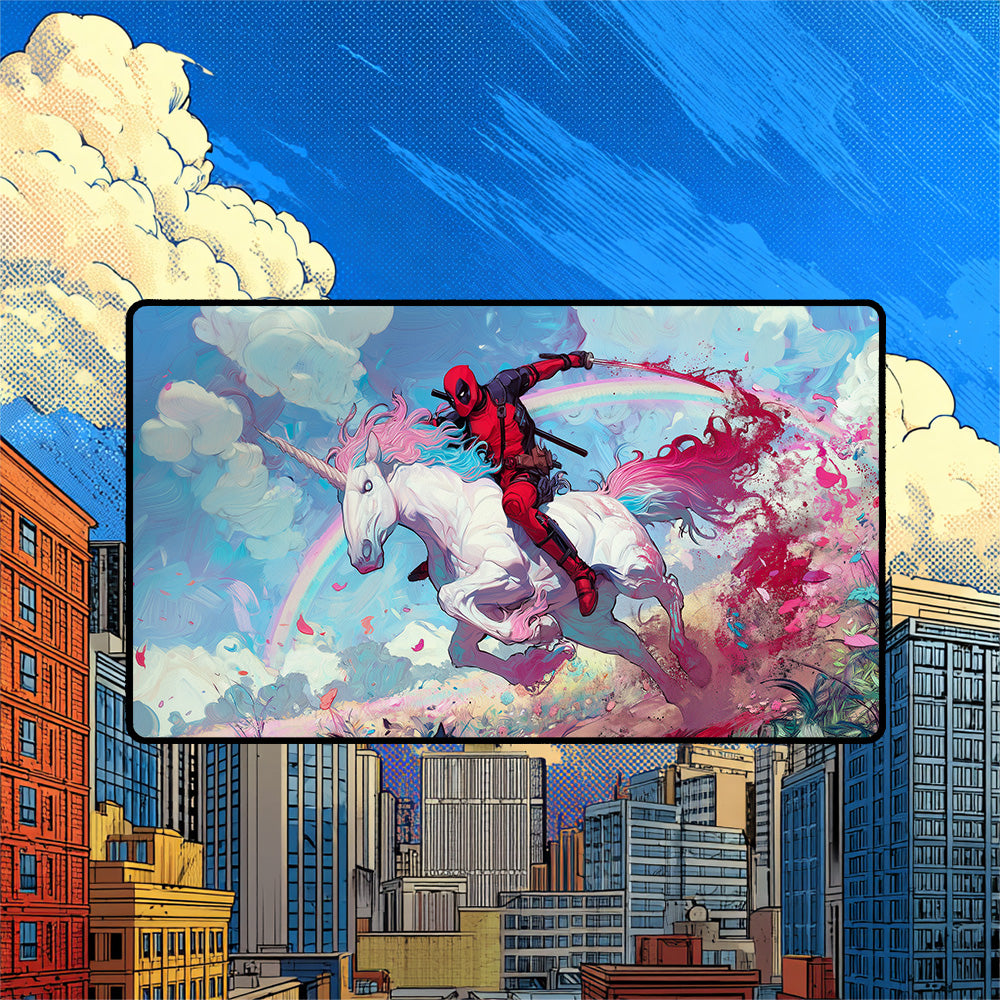 Unicorn Rider Playmat | Rainbow Mercenary Comic Art