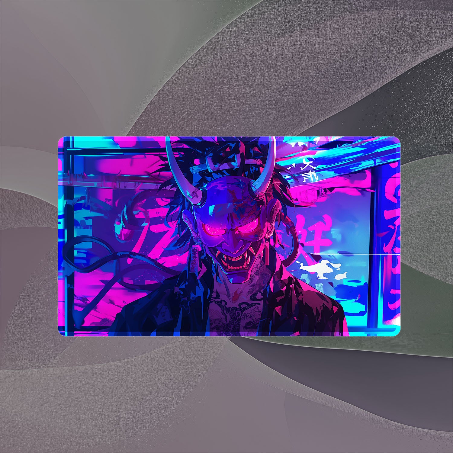 Cyberpunk Oni Mask Playmat (Borderless) | TCG Playmat