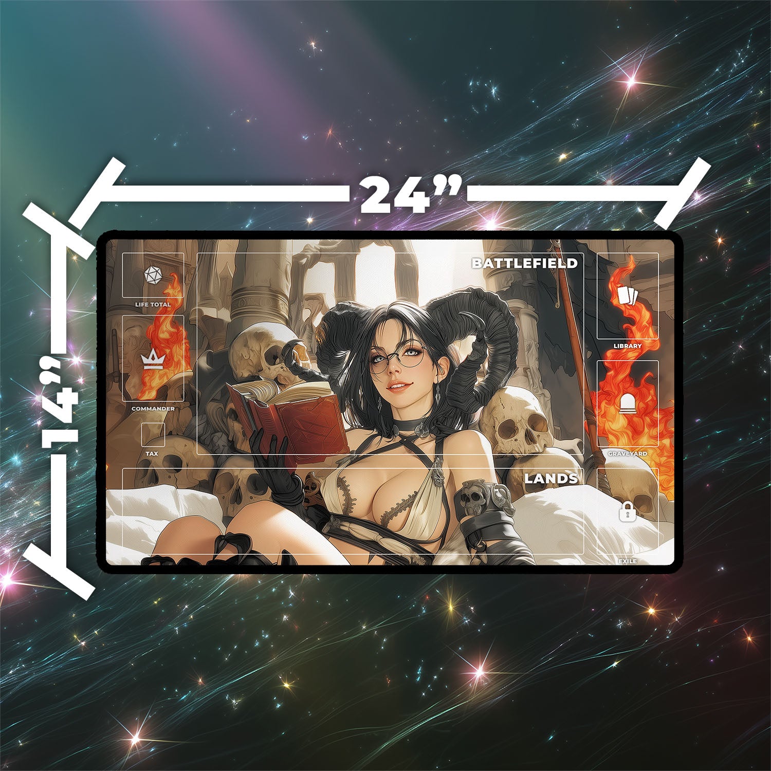 Demonic Tutor Playmat | Magic the Gathering Playmat | Iconic Spell Playmat with Dark Gothic Sorcery with Zones Option | 24x14 | 22x12 | 32x16 Sizes