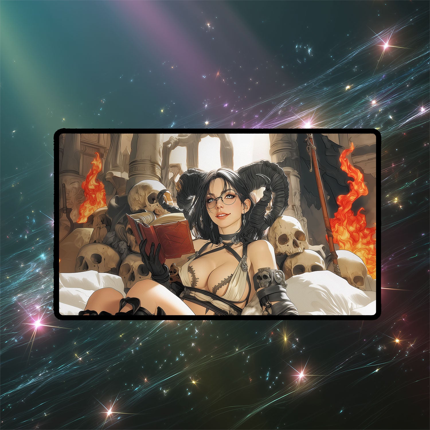 Demonic Tutor Playmat | Magic the Gathering Playmat | Iconic Spell Playmat with Dark Gothic Sorcery with Zones Option | 24x14 | 22x12 | 32x16 Sizes