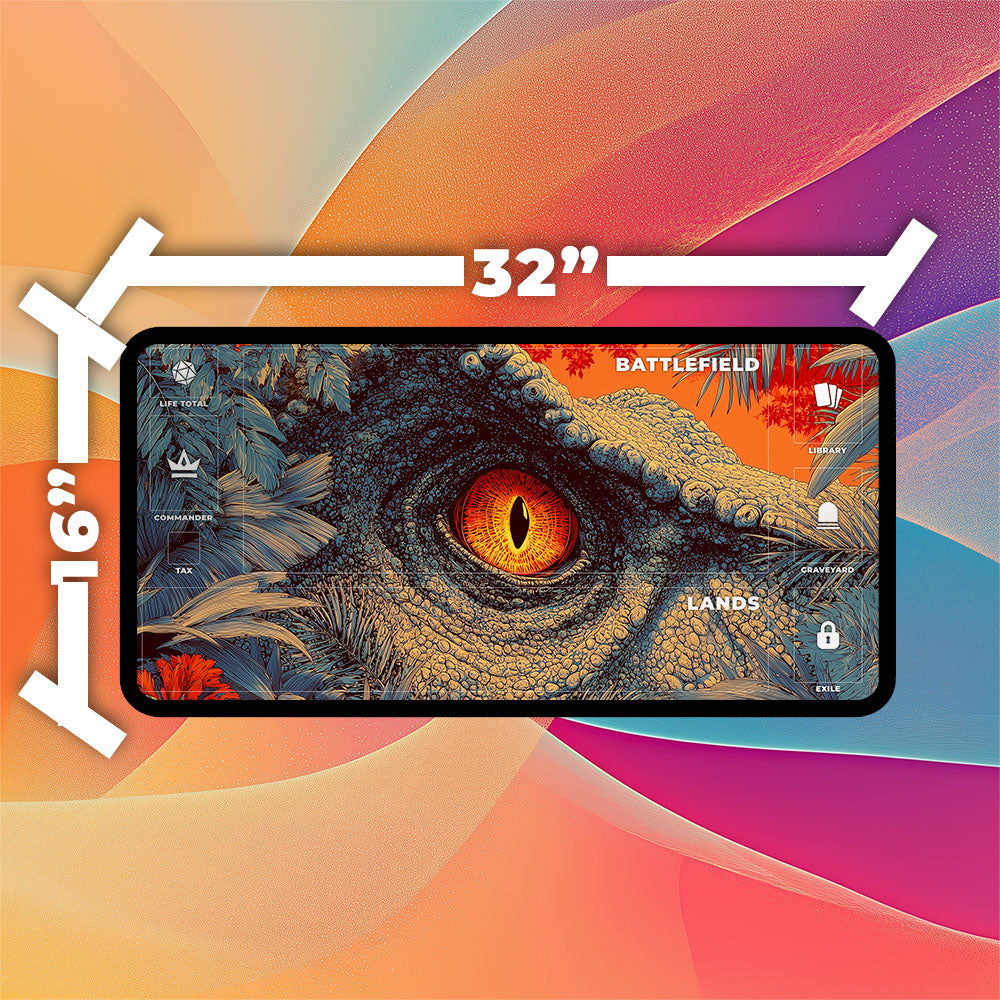 Dinosaur Eye Playmat | TCG Playmat | Jurassic Park-Inspired Playmat Zones Option | 24x14 | 32x16