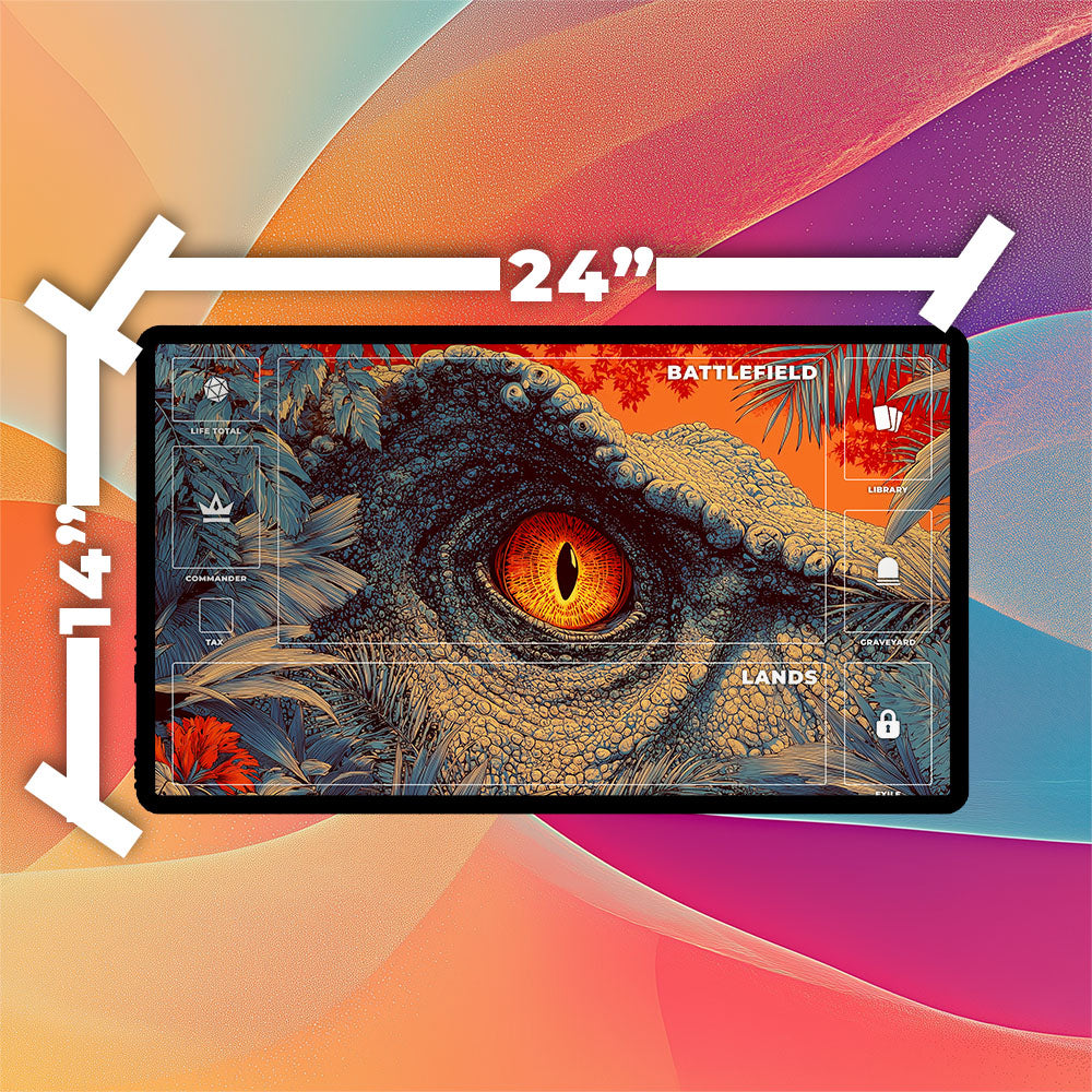 Dinosaur Eye Playmat | TCG Playmat | Jurassic Park-Inspired Playmat Zones Option | 24x14 | 32x16