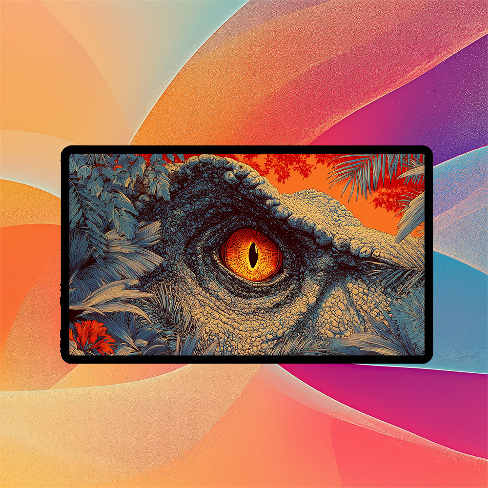 Dinosaur Eye Playmat | TCG Playmat | Jurassic Park-Inspired Playmat Zones Option | 24x14 | 32x16