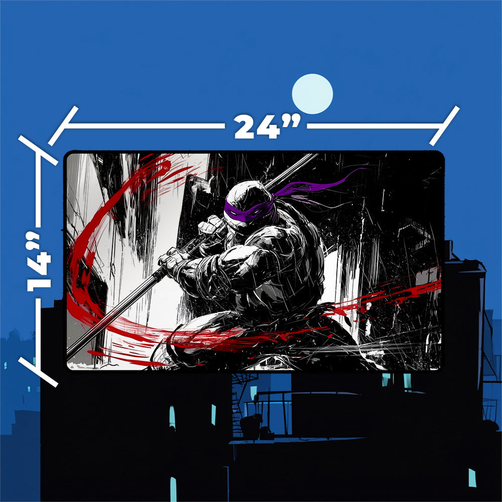 Donatello TMNT playmat laid flat showing full 24x14 desk mat size