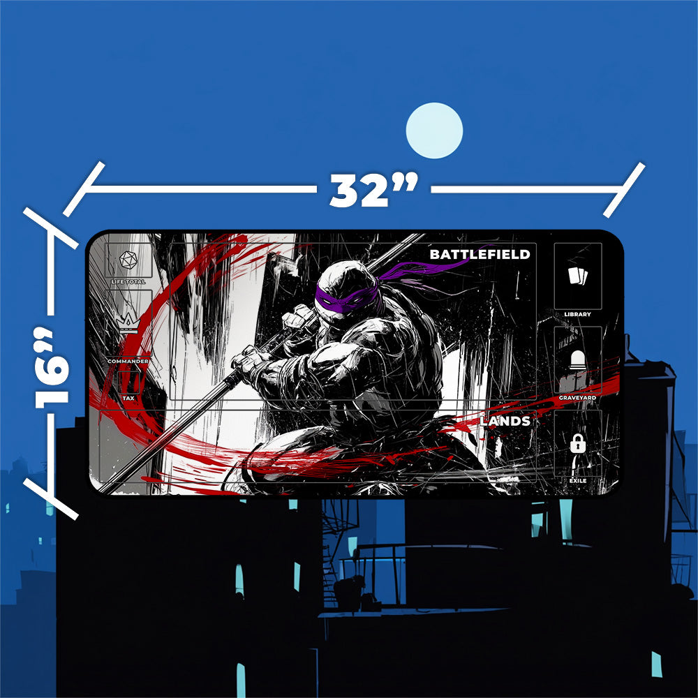 Donatello TMNT playmat close-up showing vibrant print detail and colors