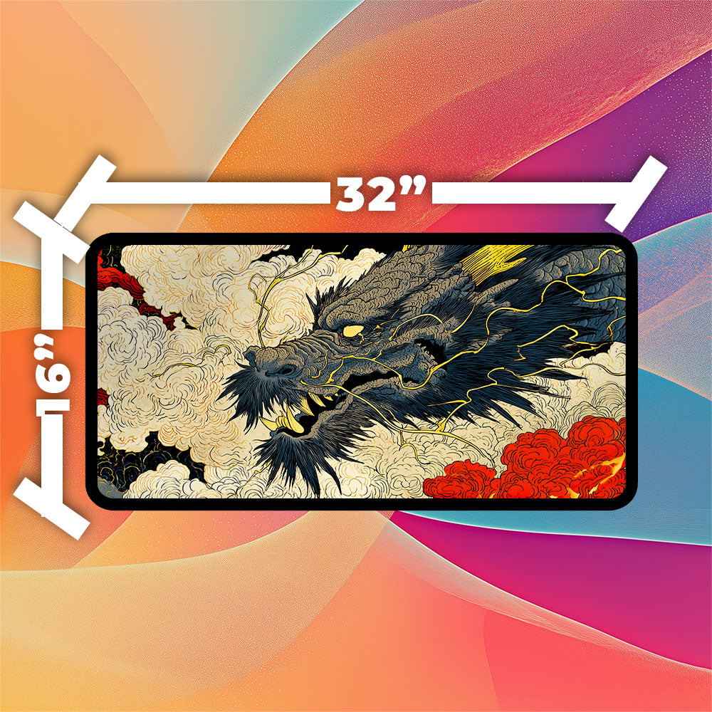 Dragon Ukiyo-e Playmat | TCG Playmat | Japanese Art Style Fantasy Dragon Design No Zones Option | 24x14 | 32x16 Sizes