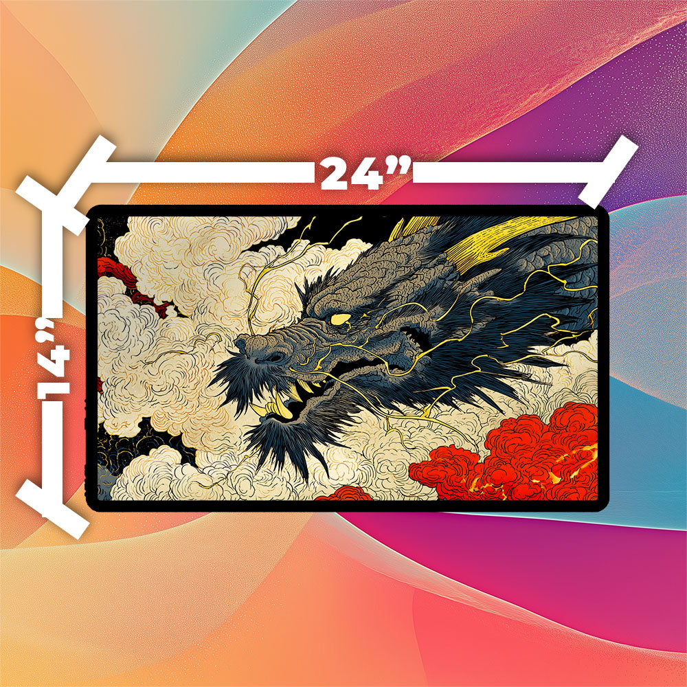 Dragon Ukiyo-e Playmat | TCG Playmat | Japanese Art Style Fantasy Dragon Design No Zones Option | 24x14 | 32x16 Sizes