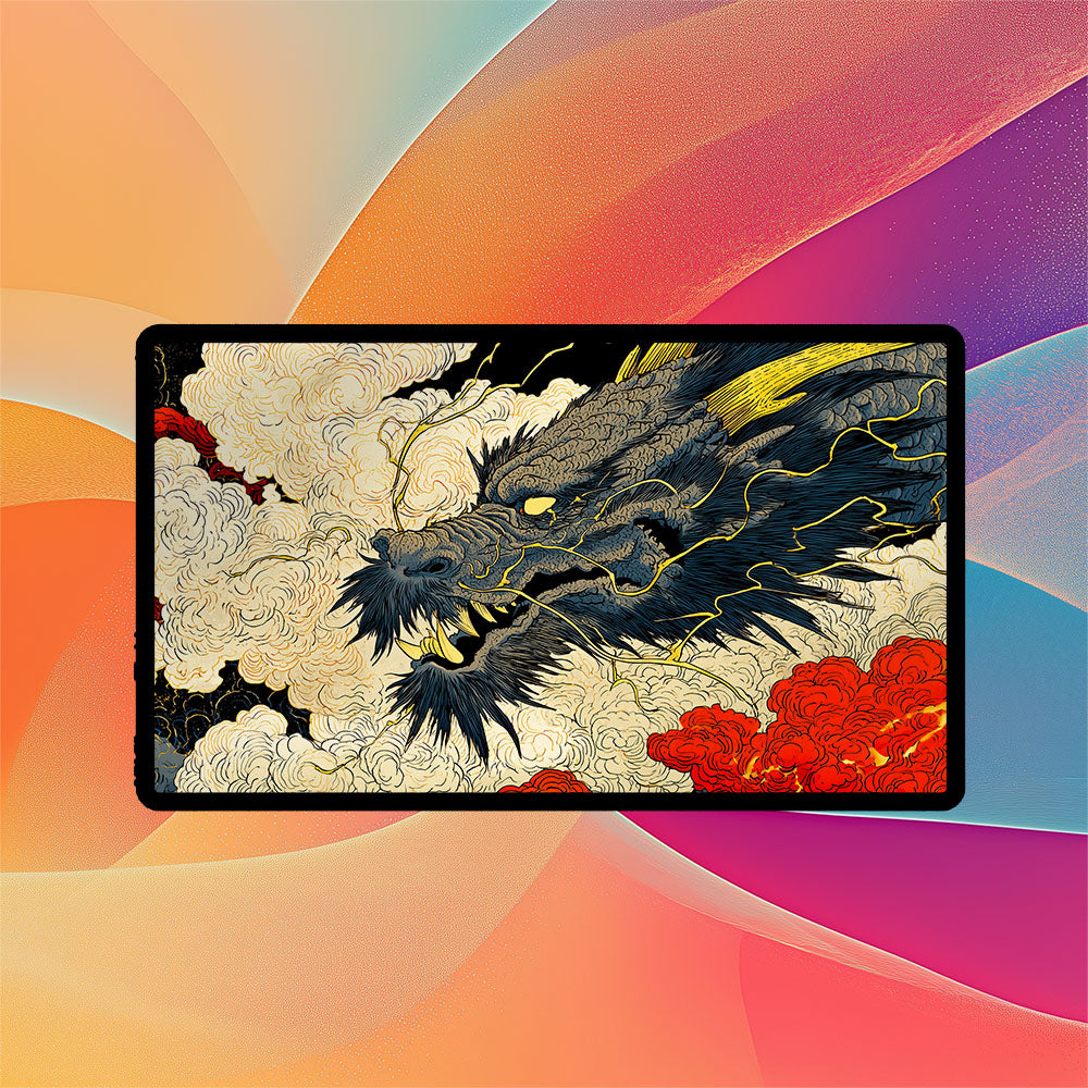 Dragon Ukiyo-e Playmat | TCG Playmat | Japanese Art Style Fantasy Dragon Design No Zones Option | 24x14 | 32x16 Sizes