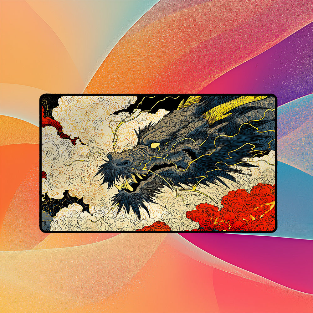 Dragon Ukiyo-e Playmat | TCG Playmat | Japanese Art Style Fantasy Dragon Design No Zones Option | 24x14 | 32x16 Sizes