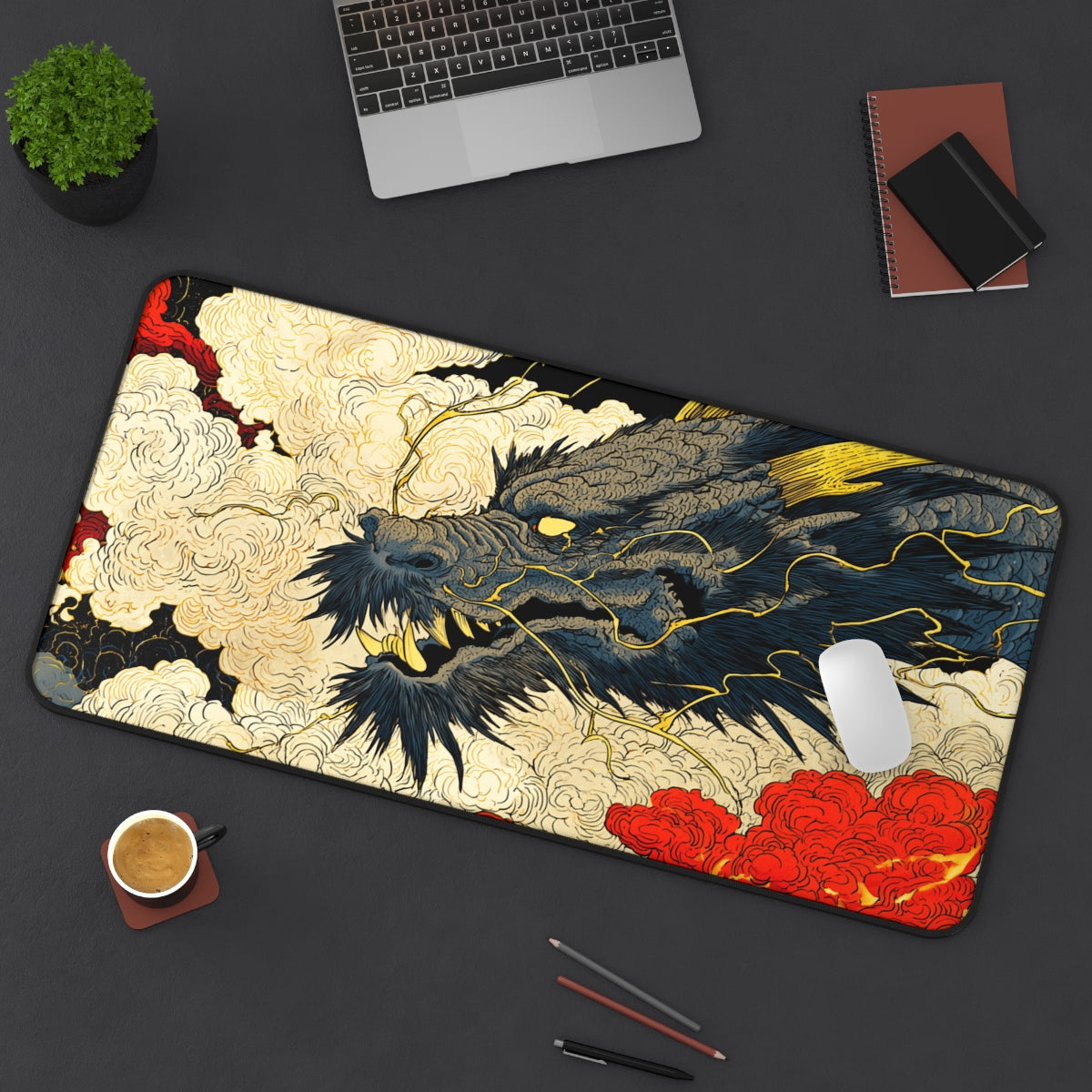Dragon Ukiyo-e Playmat | TCG Playmat | Japanese Art Style Fantasy Dragon Design No Zones Option | 24x14 | 32x16 Sizes