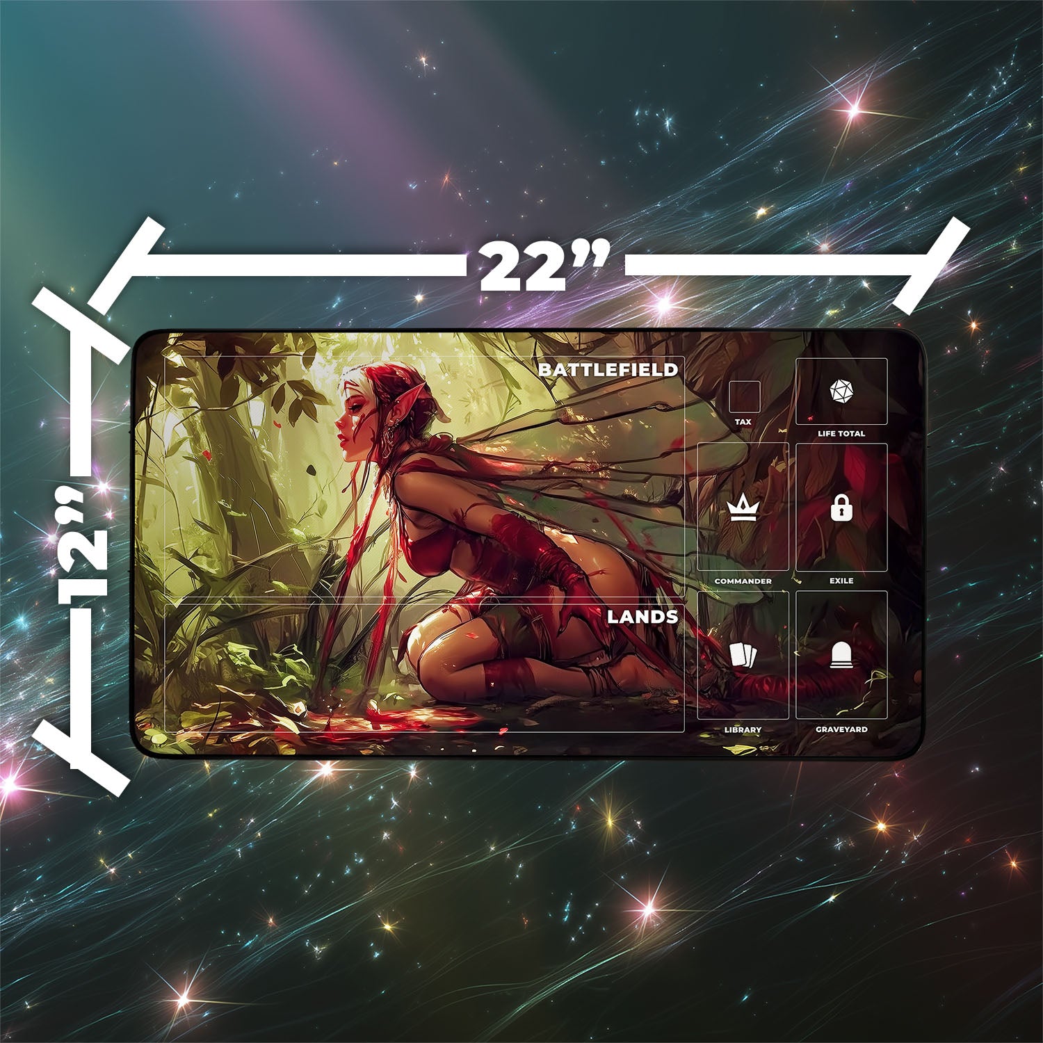 Earthbind Playmat | Magic the Gathering Playmat | Iconic Bound Faerie Fantasy Playmat with Zones Option | 24x14 | 22x12 | 32x16 Sizes
