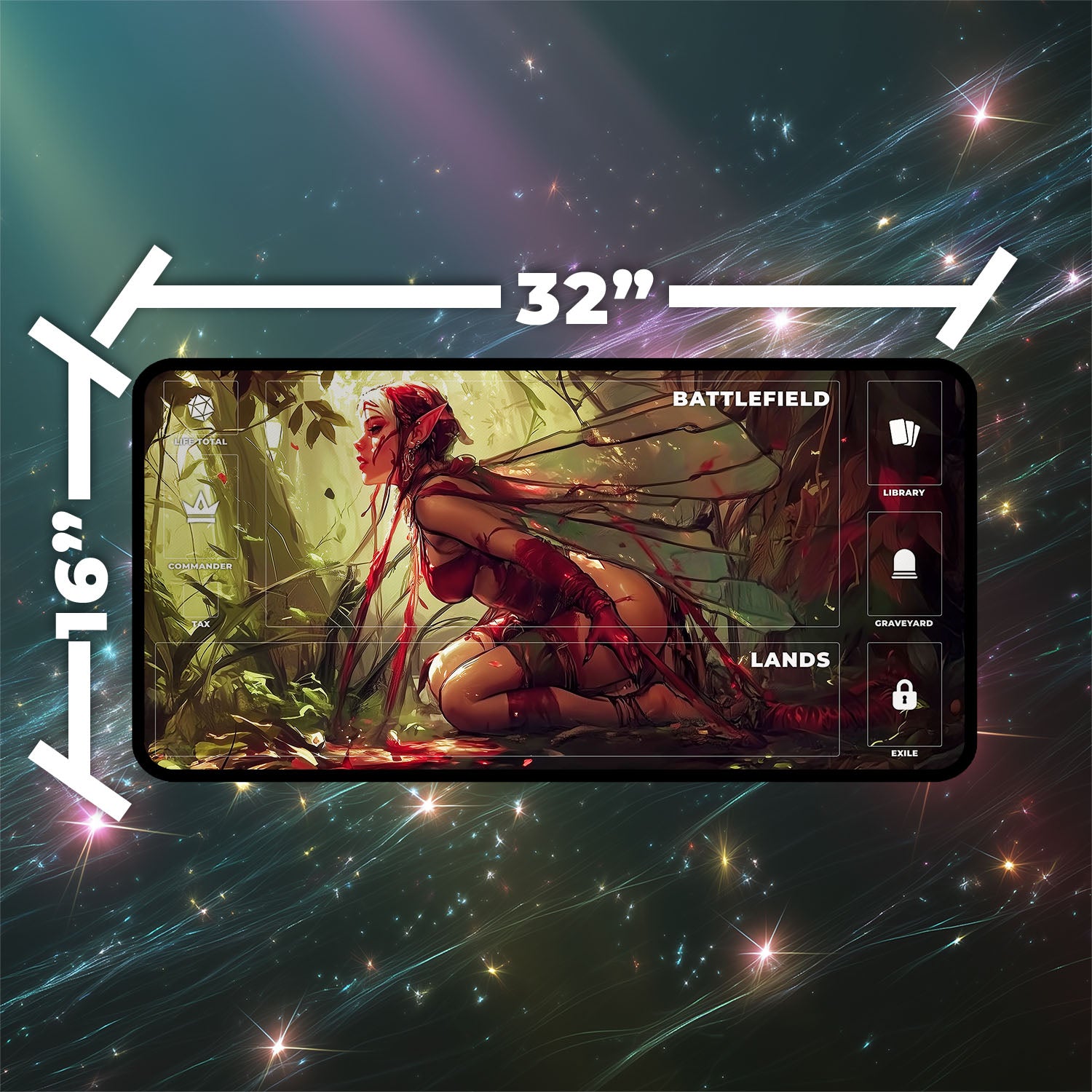 Earthbind Playmat | Magic the Gathering Playmat | Iconic Bound Faerie Fantasy Playmat with Zones Option | 24x14 | 22x12 | 32x16 Sizes