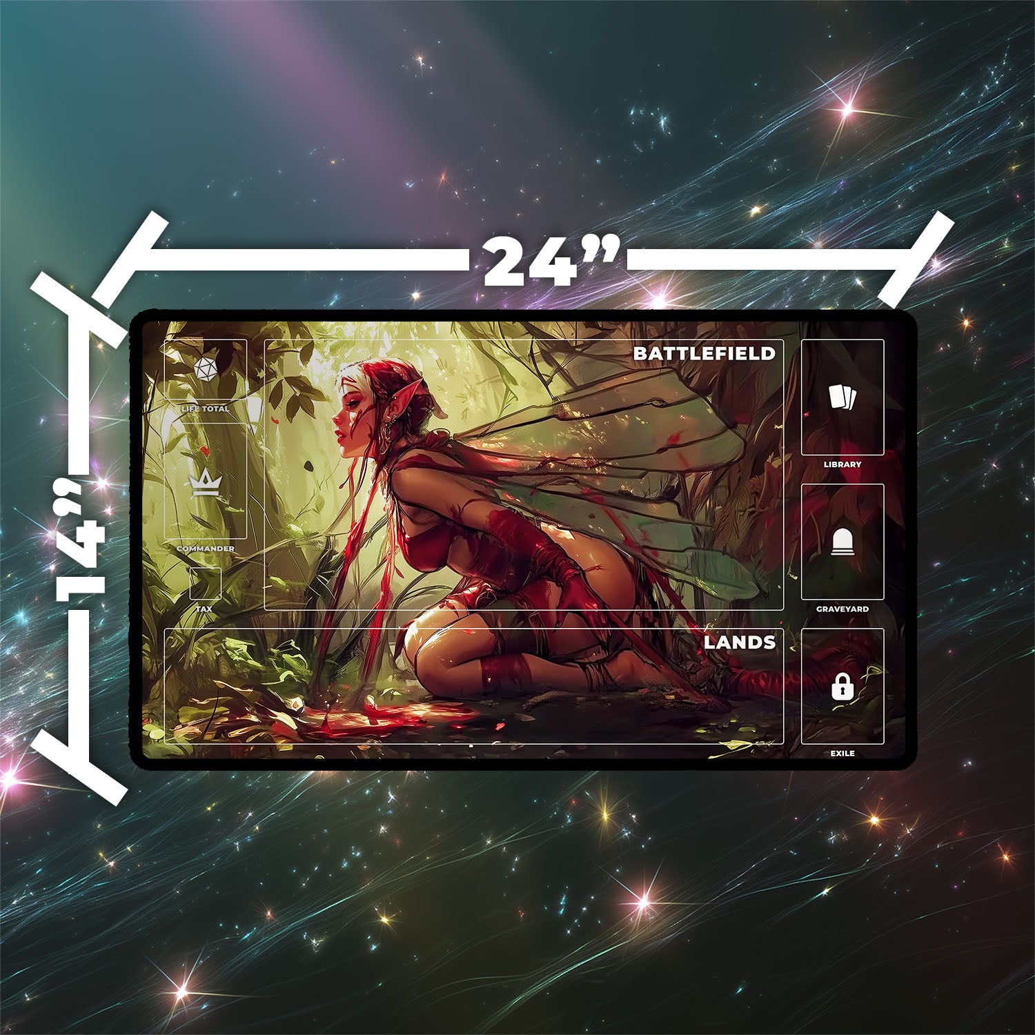 Earthbind Playmat | Magic the Gathering Playmat | Iconic Bound Faerie Fantasy Playmat with Zones Option | 24x14 | 22x12 | 32x16 Sizes