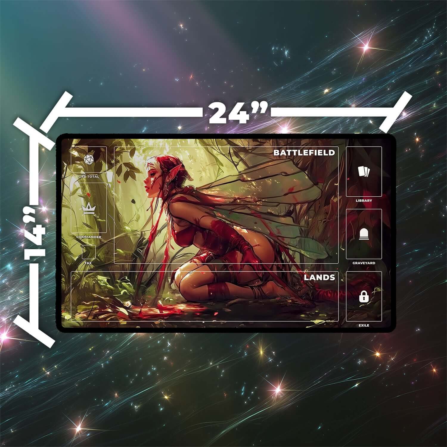 Earthbind Playmat | Magic the Gathering Playmat | Iconic Bound Faerie Fantasy Playmat with Zones Option | 24x14 | 22x12 | 32x16 Sizes