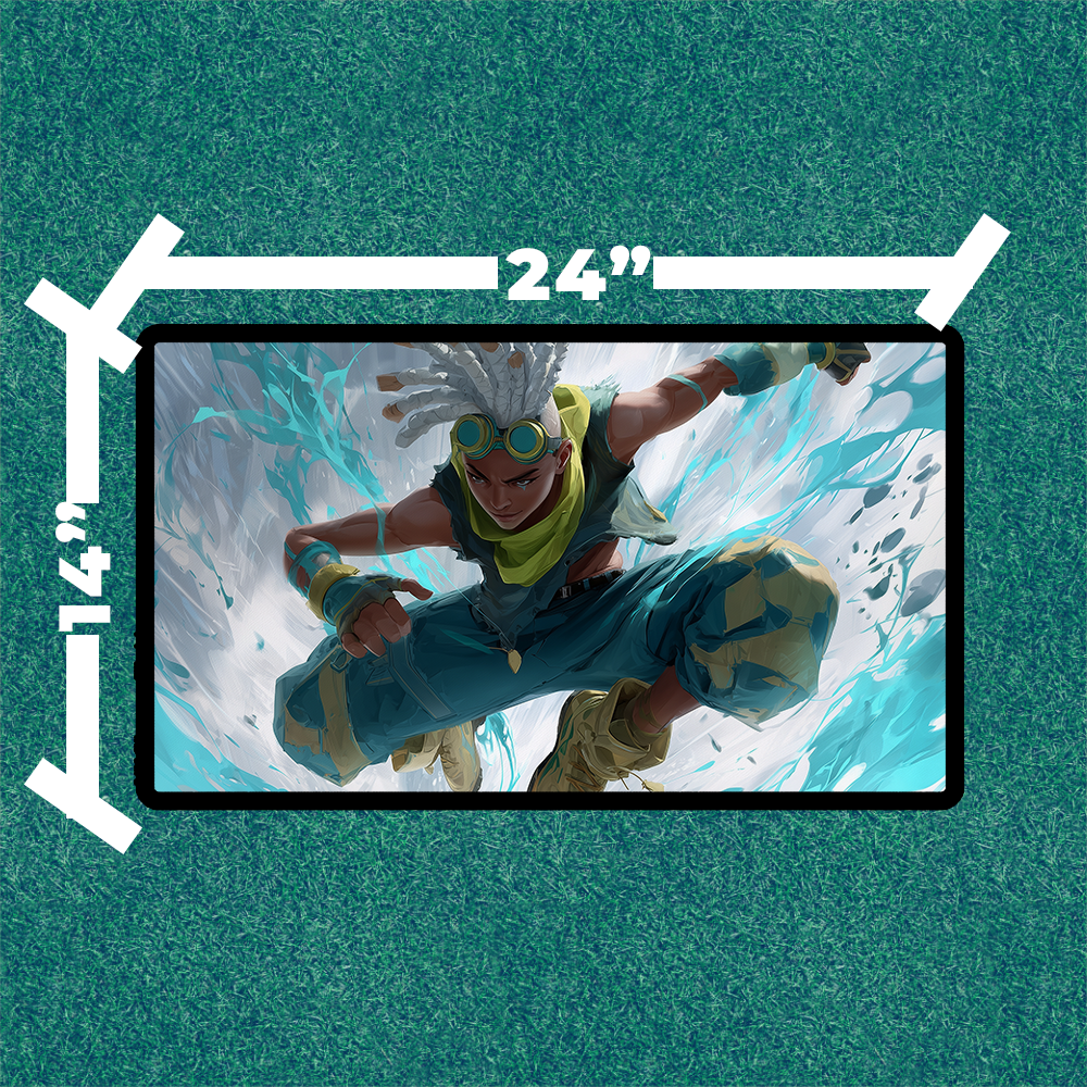 Ekko Playmat | Riftbound League of Legends Playmat | Futuristic Timewinder Anime Mat With or Without Zones | 24x14 Size