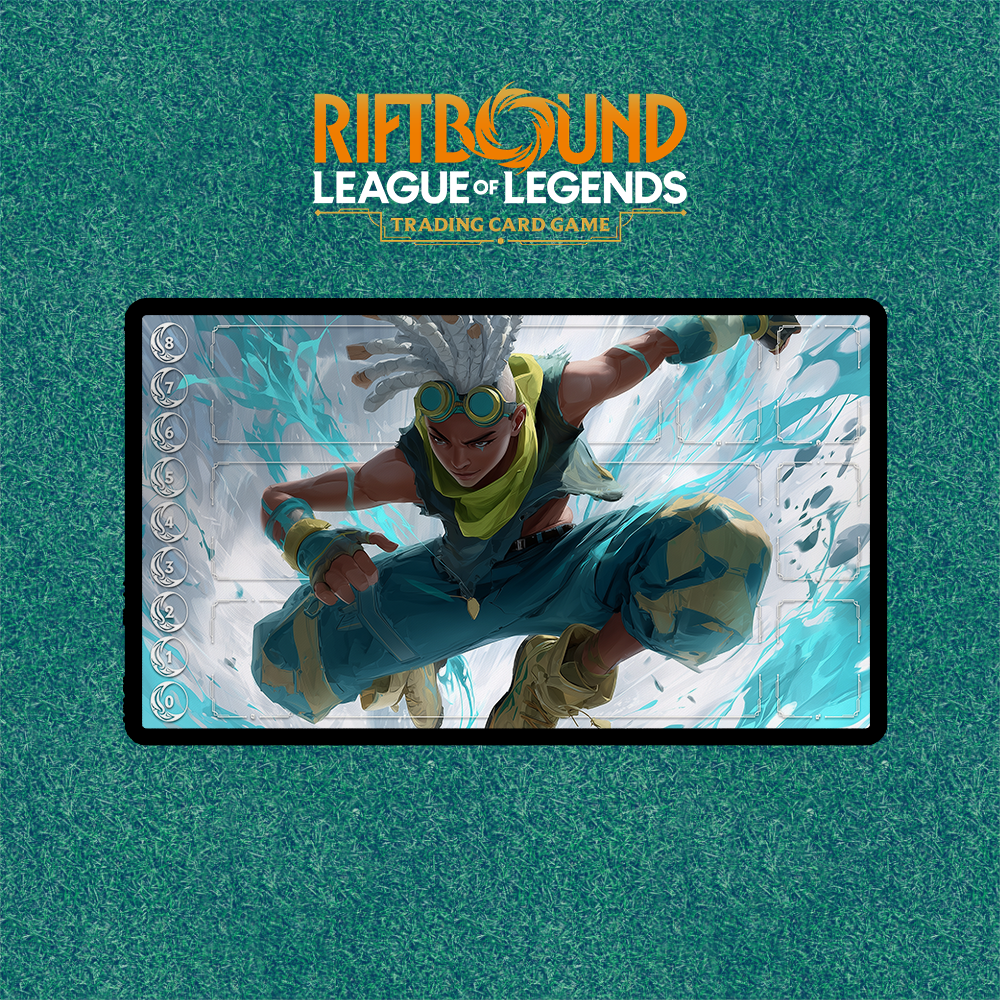 Ekko Playmat | Riftbound League of Legends Playmat | Futuristic Timewinder Anime Mat With or Without Zones | 24x14 Size